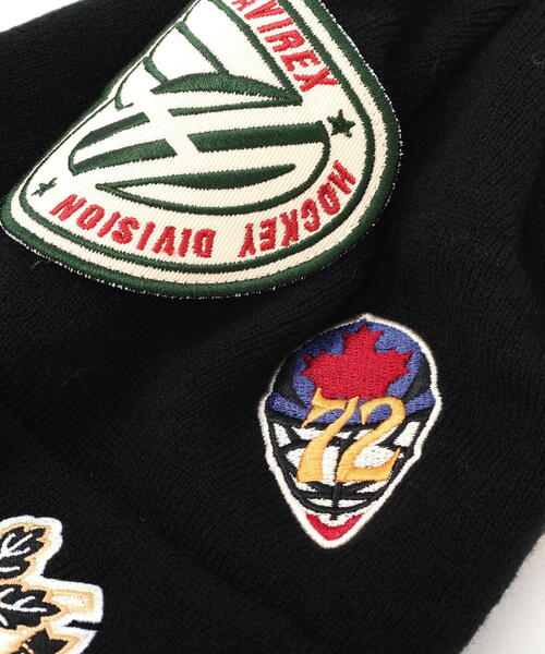 AVIREX（アヴィレックス）の「VARSITY RANDOM PATCH KNIT WATCH / バーシティー ランダムパッチ ニットワッチ / AVIREX / アヴィレックス（ニットキャップ/ビーニー・メンズ・ブラック/ホワイト系2/モスグリーン・F）」の9枚目の写真