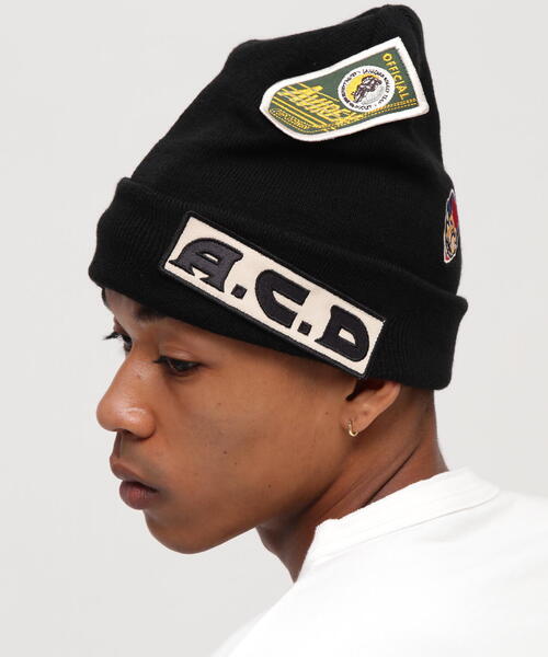 AVIREX（アヴィレックス）の「VARSITY RANDOM PATCH KNIT WATCH / バーシティー ランダムパッチ ニットワッチ / AVIREX / アヴィレックス（ニットキャップ/ビーニー・メンズ・ブラック/ホワイト系2/モスグリーン・F）」の5枚目の写真
