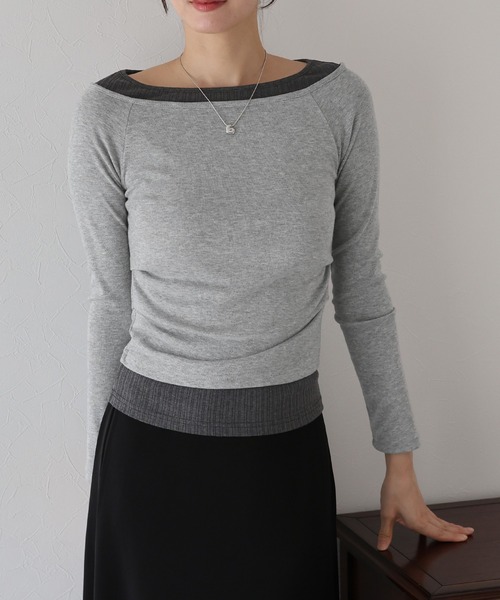 BLUEEAST(ブルーイースト)の「オフショルダーレイヤードカットソー(Tシャツ/カットソー・レディース・ブラック/ブラウン/グレー・MEDIUM)」の14枚目の写真