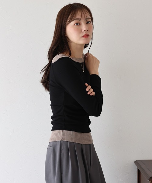 BLUEEAST(ブルーイースト)の「オフショルダーレイヤードカットソー(Tシャツ/カットソー・レディース・ブラック/ブラウン/グレー・MEDIUM)」の8枚目の写真