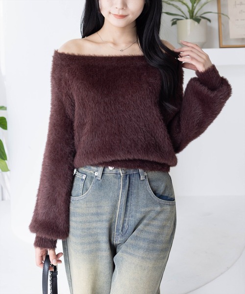 clear（クリア）の「3wayフェザーニットトップス［大人 カジュアル 着回し力抜群］（ニット/セーター・レディース・ブラウン/ライトグレー/ピンク/チャコールグレー/ボルドー/アイボリー・F）」の5枚目の写真