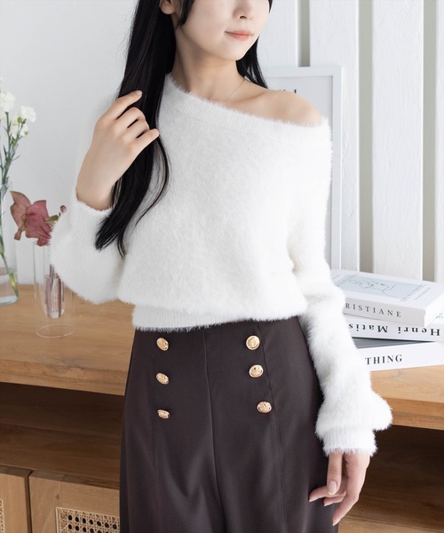 clear（クリア）の「3wayフェザーニットトップス［大人 カジュアル 着回し力抜群］（ニット/セーター・レディース・ブラウン/ライトグレー/ピンク/チャコールグレー/ボルドー/アイボリー・F）」の2枚目の写真