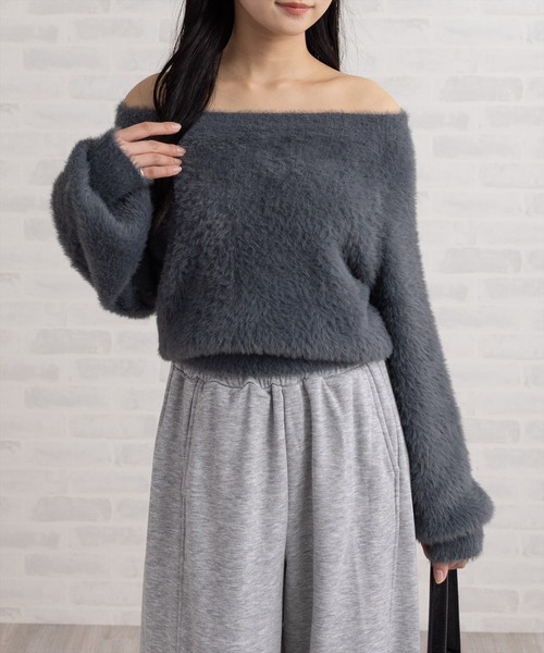 clear（クリア）の「3wayフェザーニットトップス［大人 カジュアル 着回し力抜群］（ニット/セーター・レディース・ブラウン/ライトグレー/ピンク/チャコールグレー/ボルドー/アイボリー・F）」の10枚目の写真