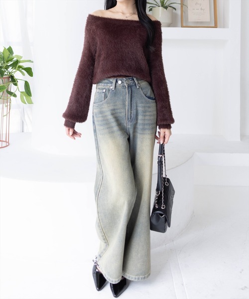 clear（クリア）の「3wayフェザーニットトップス［大人 カジュアル 着回し力抜群］（ニット/セーター・レディース・ブラウン/ライトグレー/ピンク/チャコールグレー/ボルドー/アイボリー・F）」の9枚目の写真