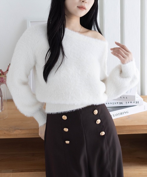 clear（クリア）の「3wayフェザーニットトップス［大人 カジュアル 着回し力抜群］（ニット/セーター・レディース・ブラウン/ライトグレー/ピンク/チャコールグレー/ボルドー/アイボリー・F）」の15枚目の写真