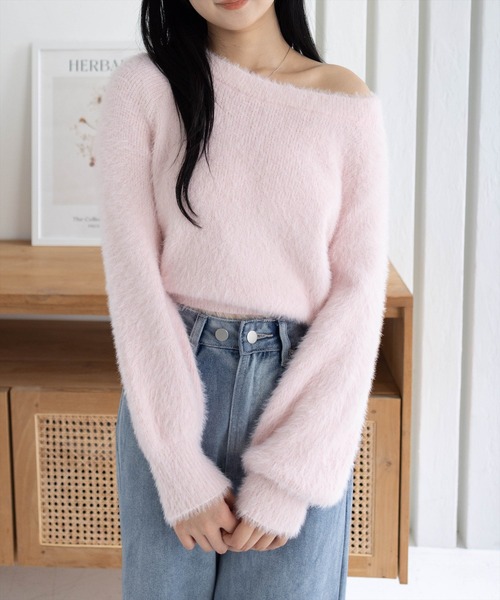 clear（クリア）の「3wayフェザーニットトップス［大人 カジュアル 着回し力抜群］（ニット/セーター・レディース・ブラウン/ライトグレー/ピンク/チャコールグレー/ボルドー/アイボリー・F）」の12枚目の写真