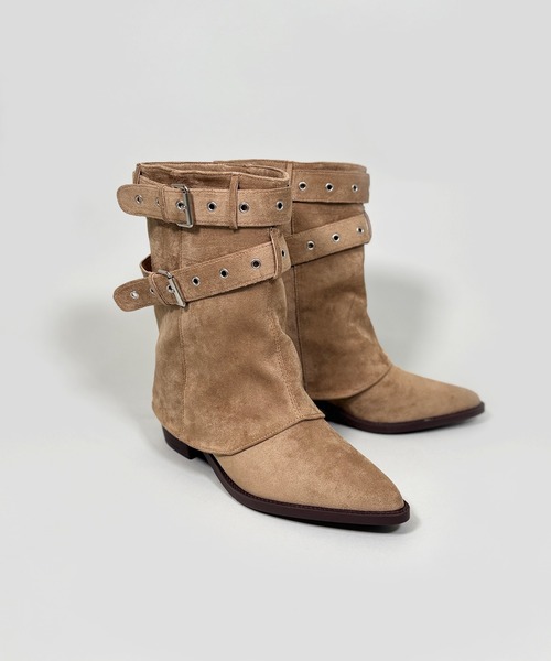 FOLLOWIN（フォロウィン）の「３color /ダブルバックルルーズスエードブーツ（ブーツ・レディース・ブラウン/ベージュ/ブラック・SMALL/MEDIUM/LARGE）」の14枚目の写真