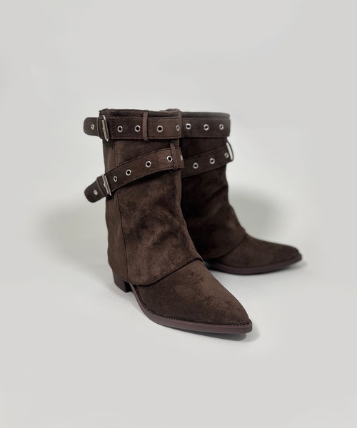 FOLLOWIN（フォロウィン）の「３color /ダブルバックルルーズスエードブーツ（ブーツ・レディース・ブラウン/ベージュ/ブラック・SMALL/MEDIUM/LARGE）」の15枚目の写真