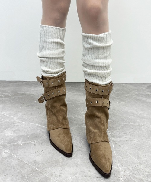 FOLLOWIN（フォロウィン）の「３color /ダブルバックルルーズスエードブーツ（ブーツ・レディース・ブラウン/ベージュ/ブラック・SMALL/MEDIUM/LARGE）」の21枚目の写真