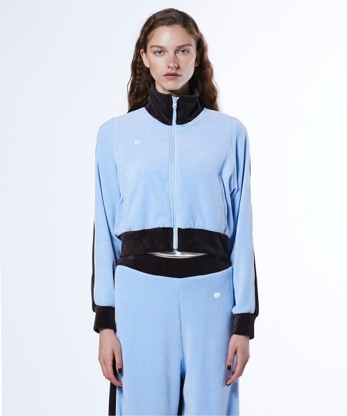 DOUBLE STANDARD CLOTHING(ダブルスタンダードクロージング)の「パシフィックヘビーベロアトラックジャケット(ブルゾン・レディース・サックスブルー/ベージュ×ブラック・38/36)」の2枚目の写真