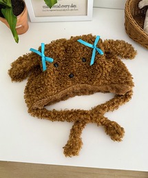 Revo. | アニマル 犬耳 リボン付き ボア ドッグ ニット帽 イヤーフラップ(ニットキャップ/ビーニー)