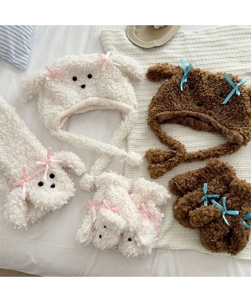 Revo.（レボ）の「アニマル 犬耳 リボン付き ボア ドッグ ニット帽 イヤーフラップ（ニットキャップ/ビーニー・レディース・ベージュ/ブラウン/アイボリー・FREE）」の16枚目の写真