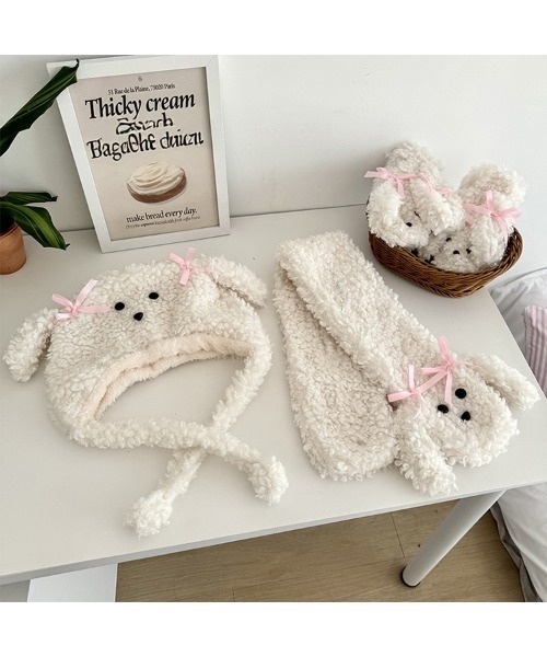 Revo.（レボ）の「アニマル 犬耳 リボン付き ボア ドッグ ニット帽 イヤーフラップ（ニットキャップ/ビーニー・レディース・ベージュ/ブラウン/アイボリー・FREE）」の17枚目の写真