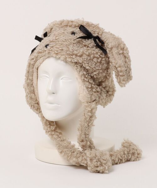 Revo.（レボ）の「アニマル 犬耳 リボン付き ボア ドッグ ニット帽 イヤーフラップ（ニットキャップ/ビーニー・レディース・ベージュ/ブラウン/アイボリー・FREE）」の22枚目の写真