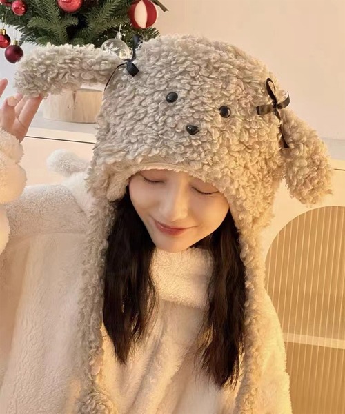 Revo.（レボ）の「アニマル 犬耳 リボン付き ボア ドッグ ニット帽 イヤーフラップ（ニットキャップ/ビーニー・レディース・ベージュ/ブラウン/アイボリー・FREE）」の15枚目の写真