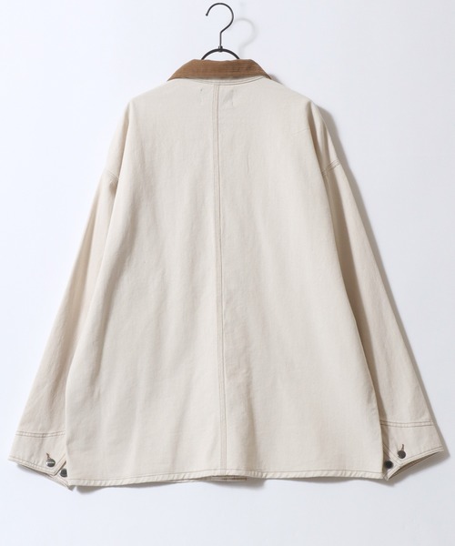 Mark Gonzales(マーク・ゴンザレス)の「MARK GONZALES ARTWORK COLLECTION/マークゴンザレス 別注 オーバーサイズ ワンポイント刺繍 衿コーデュロイ デニムカバーオール デニムジャケット ブルゾン(カバーオール・メンズ・ブラック/アイボリー/ブルー・XL/L/M)」の7枚目の写真