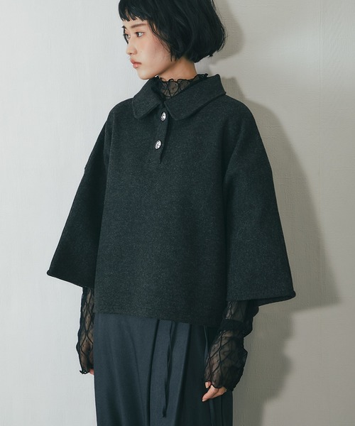 未使用！ifTシャツポンチョ セール】シルバーボタンポンチョ風シャツ（Tシャツ/カットソー