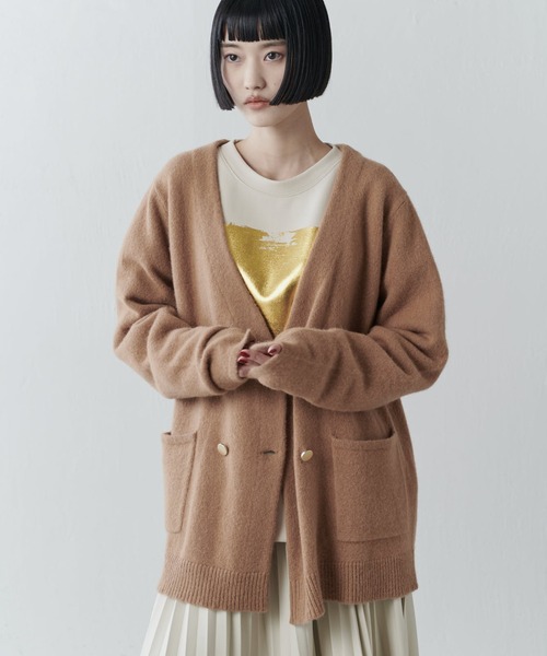 Lui's(ルイス)の「ノーカラーヤクニットダブルジャケット(ニット/セーター・レディース・オフホワイト/ブラック/キャメル・FREE)」の3枚目の写真