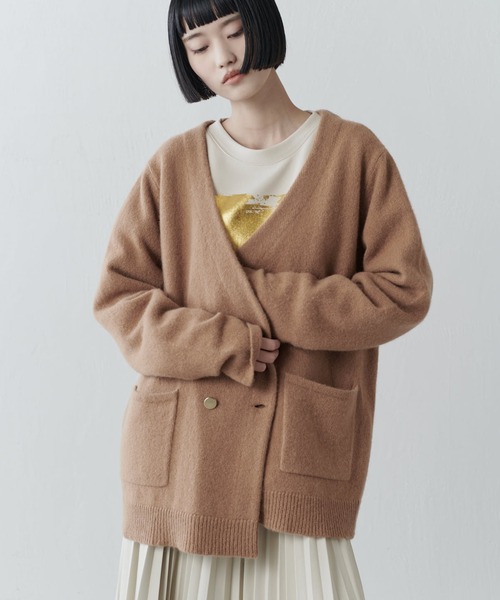 Lui's(ルイス)の「ノーカラーヤクニットダブルジャケット(ニット/セーター・レディース・オフホワイト/ブラック/キャメル・FREE)」の10枚目の写真