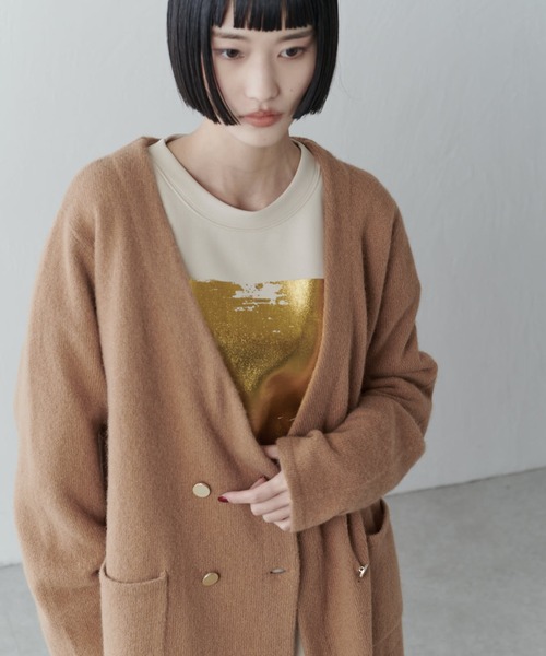 Lui's(ルイス)の「ノーカラーヤクニットダブルジャケット(ニット/セーター・レディース・オフホワイト/ブラック/キャメル・FREE)」の14枚目の写真