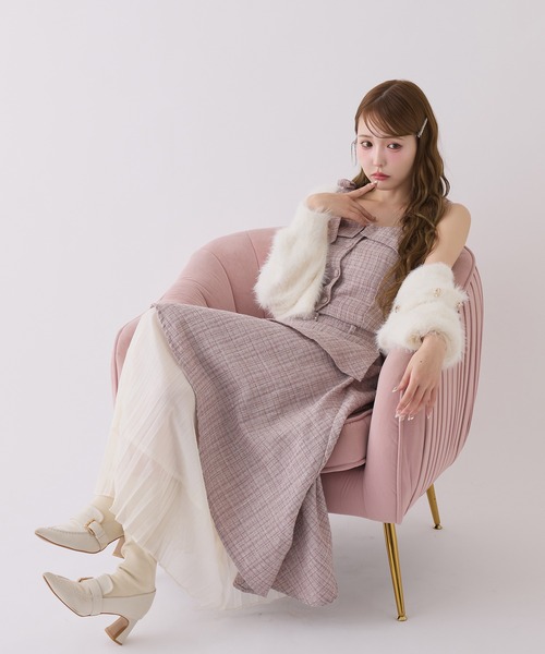 one after another NICE CLAUP(ワンアフターアナザーナイスクラップ)の「【LouLoumei】ツイードセットアップ(ワンピース・レディース・ピンク/グレー/アイボリー・FREE)」の3枚目の写真
