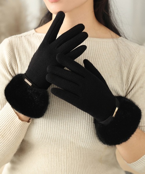 セール】裏起毛ファー手袋冬 防風保温 スマホ対応（手袋