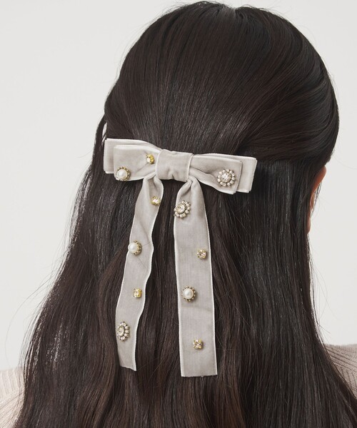 green label relaxing(グリーンレーベルリラクシング)の「キラキラパーツ リボン バレッタ(バレッタ/ヘアクリップ・レディース・ブラック/ライトグレー/ネイビー・FREE)」の12枚目の写真