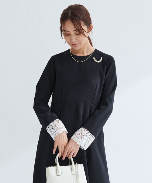 green label relaxing（グリーンレーベルリラクシング）の「［size SHORTあり］ソデレース 2WAY ワンピース（ワンピース・レディース・ネイビー・38/36/SHORT）」の2枚目の写真