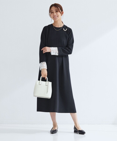 green label relaxing（グリーンレーベルリラクシング）の「［size SHORTあり］ソデレース 2WAY ワンピース（ワンピース・レディース・ネイビー・38/36/SHORT）」の3枚目の写真