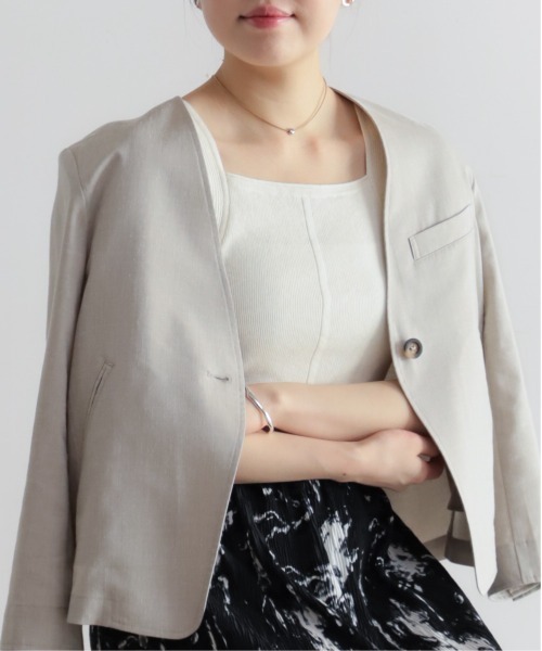 NOMBRE IMPAIR(ノンブルアンペール)の「リヨセルポリ麻 ショートジャケット(ノーカラージャケット・レディース・グレー/ネイビー/ベージュ・FREE)」の22枚目の写真