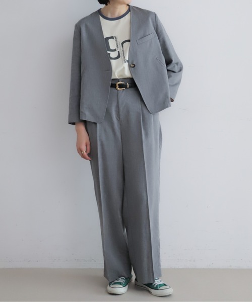 NOMBRE IMPAIR(ノンブルアンペール)の「リヨセルポリ麻 ショートジャケット(ノーカラージャケット・レディース・グレー/ネイビー/ベージュ・FREE)」の16枚目の写真