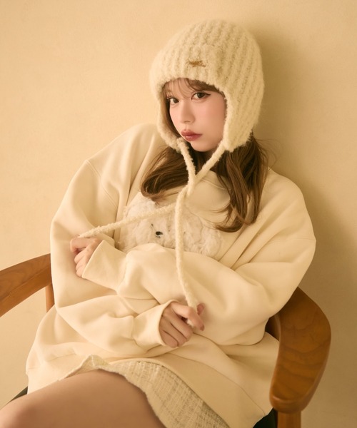 セール】耳当て付きループニット帽（ニットキャップ/ビーニー