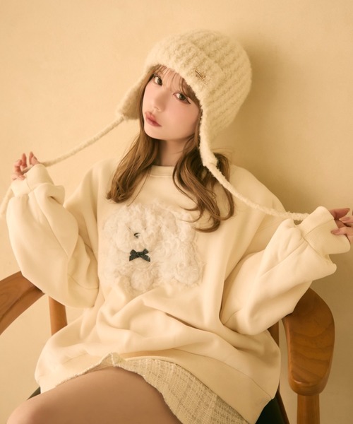 TITTY&CO.(ティティーアンドコー)の「耳当て付きループニット帽(ニットキャップ/ビーニー・レディース・ブラック/グレー/アイボリー・FREE)」の7枚目の写真