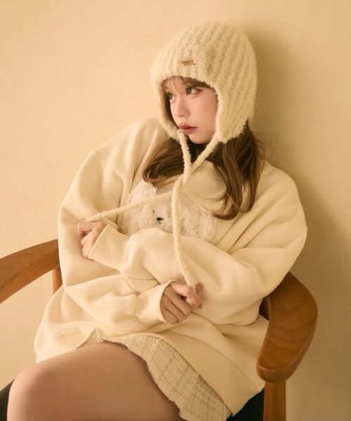 セール】耳当て付きループニット帽（ニットキャップ/ビーニー