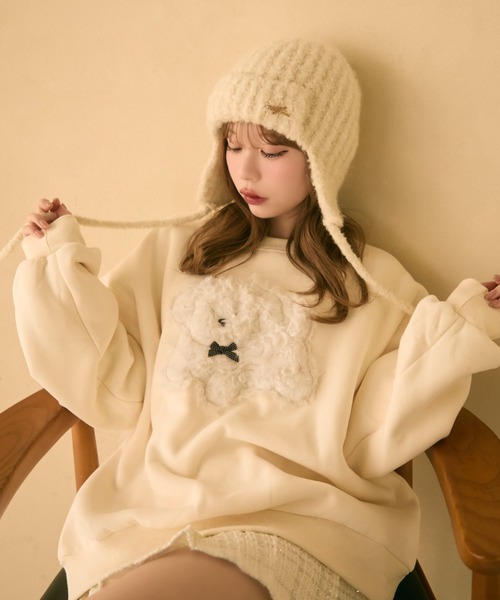 TITTY&CO.(ティティーアンドコー)の「耳当て付きループニット帽(ニットキャップ/ビーニー・レディース・ブラック/グレー/アイボリー・FREE)」の6枚目の写真