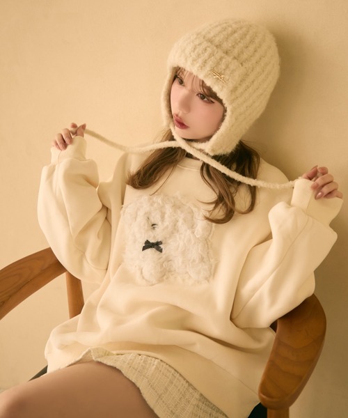 TITTY&CO.(ティティーアンドコー)の「耳当て付きループニット帽(ニットキャップ/ビーニー・レディース・ブラック/グレー/アイボリー・FREE)」の5枚目の写真