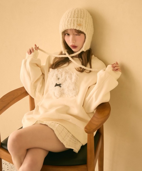 TITTY&CO.(ティティーアンドコー)の「耳当て付きループニット帽(ニットキャップ/ビーニー・レディース・ブラック/グレー/アイボリー・FREE)」の10枚目の写真