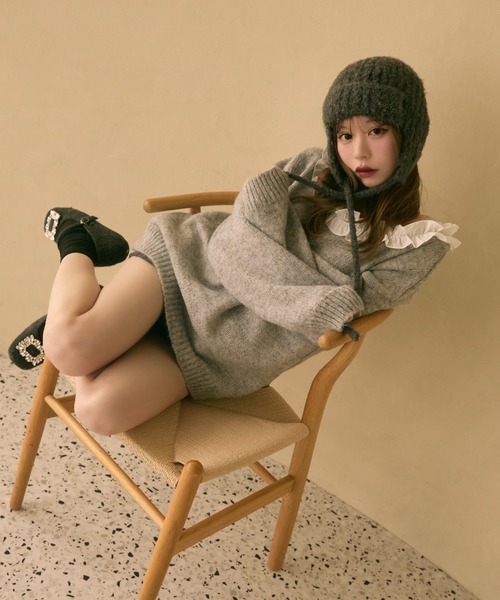 TITTY&CO.(ティティーアンドコー)の「耳当て付きループニット帽(ニットキャップ/ビーニー・レディース・ブラック/グレー/アイボリー・FREE)」の20枚目の写真