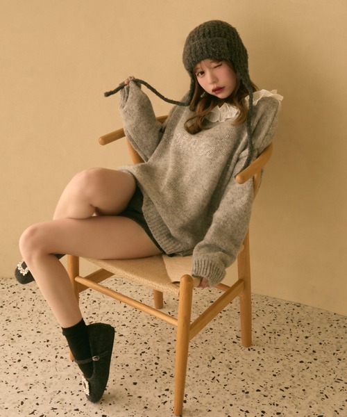 TITTY&CO.(ティティーアンドコー)の「耳当て付きループニット帽(ニットキャップ/ビーニー・レディース・ブラック/グレー/アイボリー・FREE)」の16枚目の写真