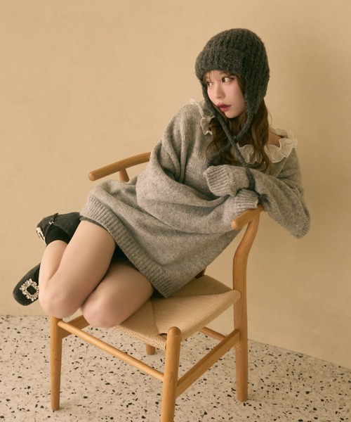 TITTY&CO.(ティティーアンドコー)の「耳当て付きループニット帽(ニットキャップ/ビーニー・レディース・ブラック/グレー/アイボリー・FREE)」の14枚目の写真