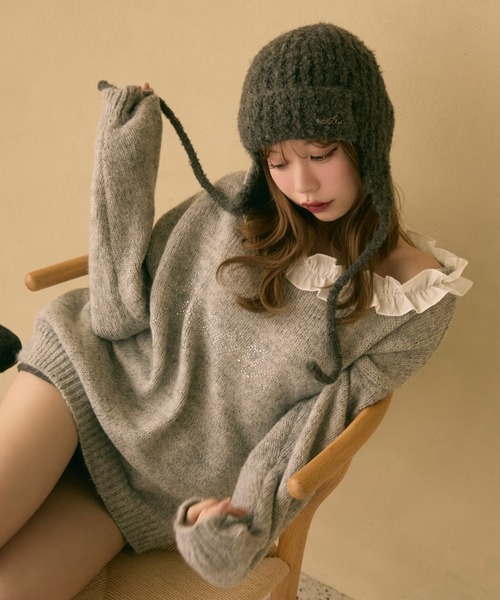 セール】耳当て付きループニット帽（ニットキャップ/ビーニー