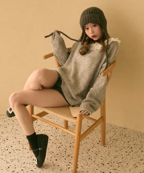 TITTY&CO.(ティティーアンドコー)の「耳当て付きループニット帽(ニットキャップ/ビーニー・レディース・ブラック/グレー/アイボリー・FREE)」の21枚目の写真