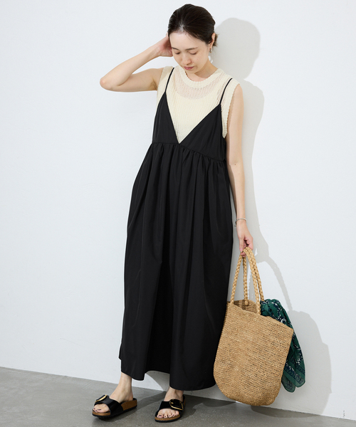 SLOBE IENA（スローブイエナ）の「《WEB限定/追加4》タフタギャザーキャミワンピース（ワンピース・レディース・ブラック・38/36）」の18枚目の写真