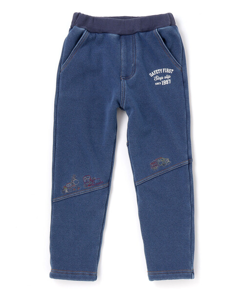 SLAP SLIP(スラップスリップ)の「グングンのぼるよはたらくくるま刺しゅうロングパンツ(80~130cm)(デニムパンツ・キッズ・ネイビー/ブルー・90cm/80cm/100cm/130cm/110cm/120cm)」の2枚目の写真