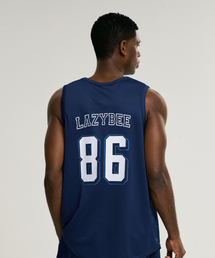 LAZYBEE（レイジービー）の「マッスルメッシュジャージオーバーサイズMノースリーブタンクトップネイビー（Tシャツ/カットソー）」