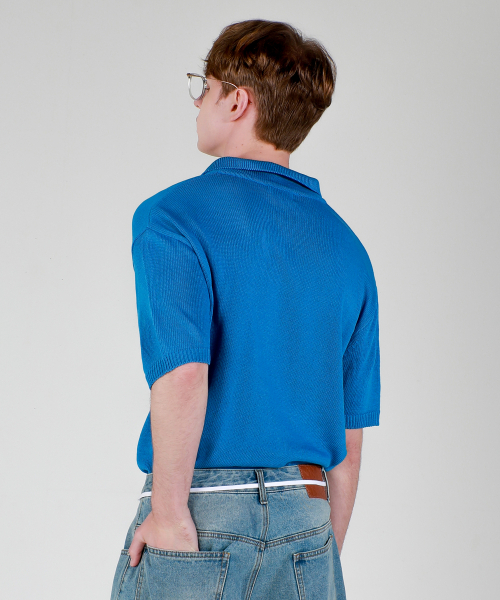 ESN(イーエスエヌ)の「ウォッシャブルカラーネック半袖ニットブルー(ニット/セーター・メンズ・その他・LARGE/MEDIUM)」の2枚目の写真
