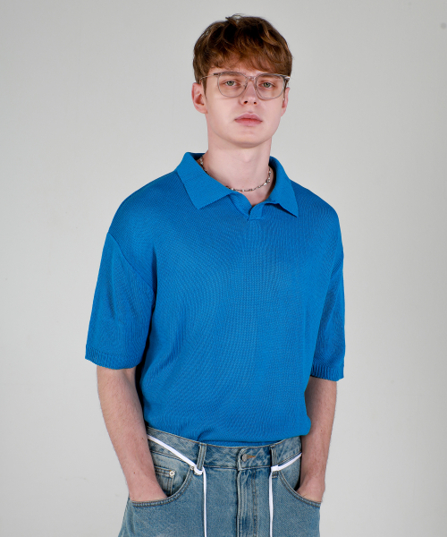 ESN(イーエスエヌ)の「ウォッシャブルカラーネック半袖ニットブルー(ニット/セーター・メンズ・その他・LARGE/MEDIUM)」の4枚目の写真