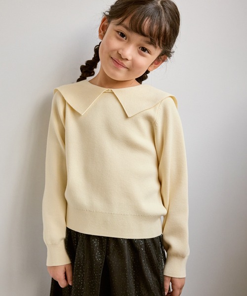 ROPE' PICNIC(ロペピクニック)の「【KIDS/キッズ】前後2WAYマシュマロニットリボンカラートップス/リンクコーデ(ニット/セーター・キッズ・ブラック/ピンク系その他2/キナリ・130/150/140)」の2枚目の写真