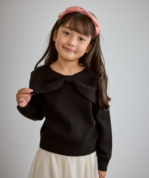 ROPE' PICNIC(ロペピクニック)の「【KIDS/キッズ】前後2WAYマシュマロニットリボンカラートップス/リンクコーデ(ニット/セーター・キッズ・ブラック/ピンク系その他2/キナリ・130/150/140)」の3枚目の写真