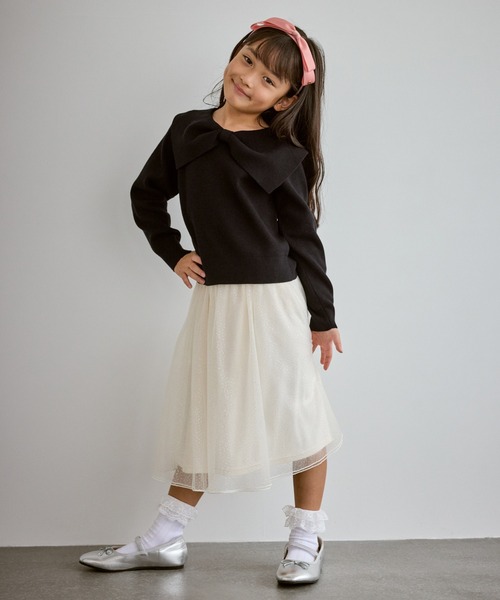 ROPE' PICNIC(ロペピクニック)の「【KIDS/キッズ】前後2WAYマシュマロニットリボンカラートップス/リンクコーデ(ニット/セーター・キッズ・ブラック/ピンク系その他2/キナリ・130/150/140)」の4枚目の写真